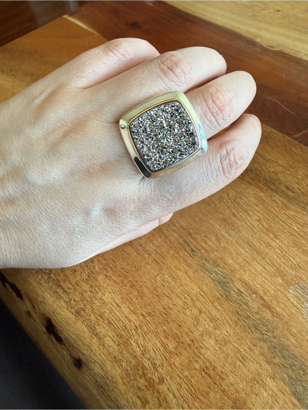 Huge Statement Milor Italy 925 Silver Arte d'Argento Druzy Cushion Ring Size 7